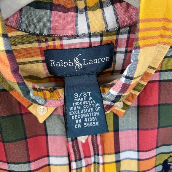 VTG Polo Ralph Lauren Kids 3T Vibrant Multicolor Plaid Button Down LS Shirt FALL - Picture 2 of 8